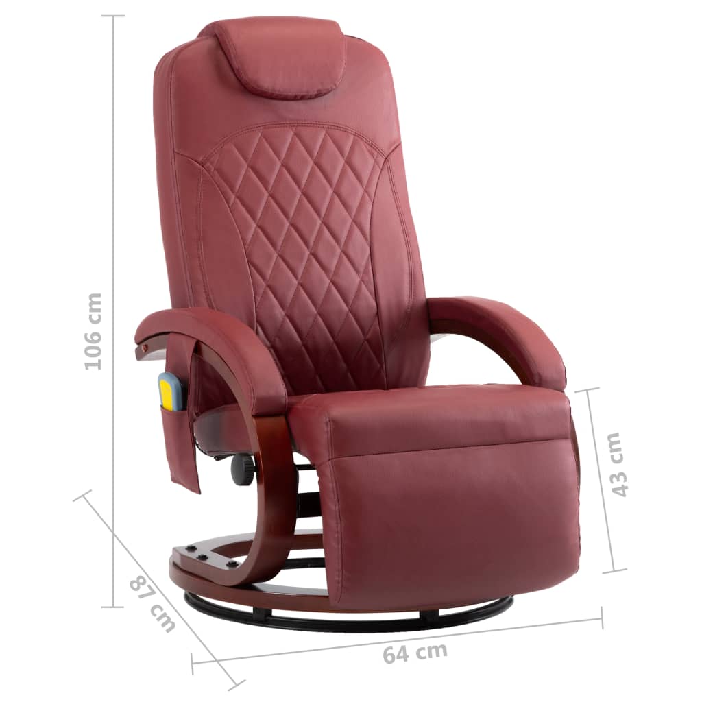 vidaXL Telewizyjny fotel masujący, regulowany, bordowy, sztuczna skóra