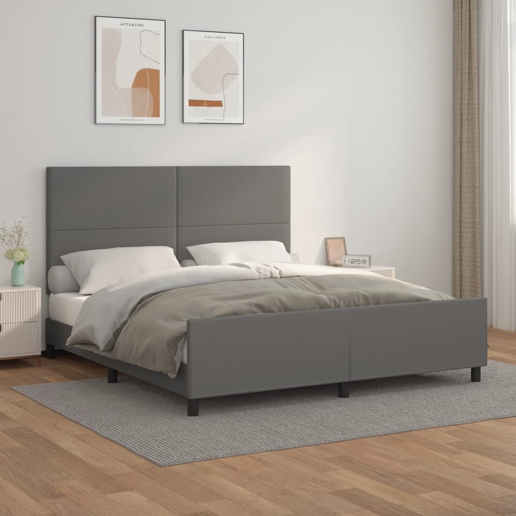 vidaXL Rama łóżka z zagłówkiem, szara, 160x200 cm, sztuczna skóra