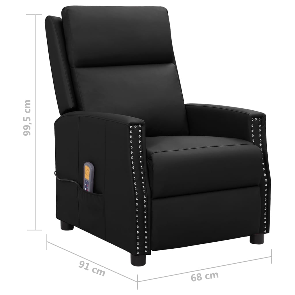 vidaXL Fotel masujący podnoszony, rozkładany, czarny, sztuczna skóra