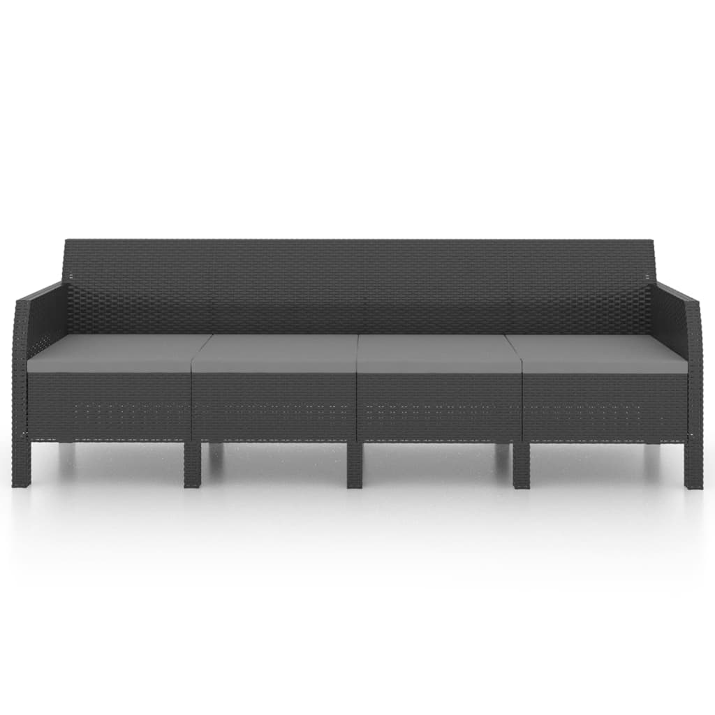 vidaXL 4-osobowa sofa ogrodowa z poduszkami, antracytowa, rattan PP