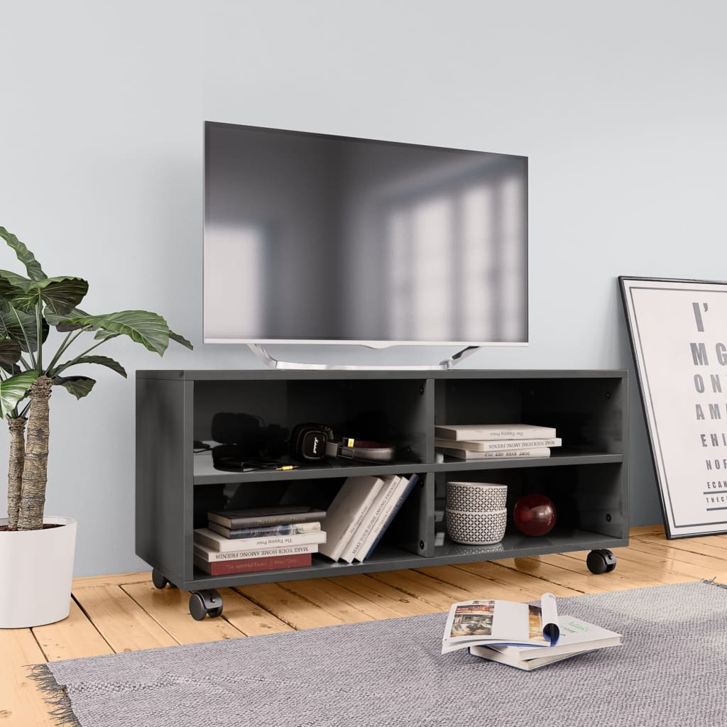 vidaXL Szafka pod TV, wysoki połysk, szara, 90x35x35 cm