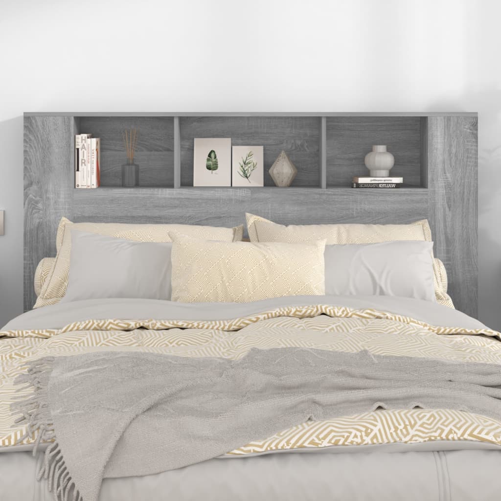 vidaXL Wezgłowie łóżka z półkami, szary dąb sonoma, 160x18,5x104,5 cm