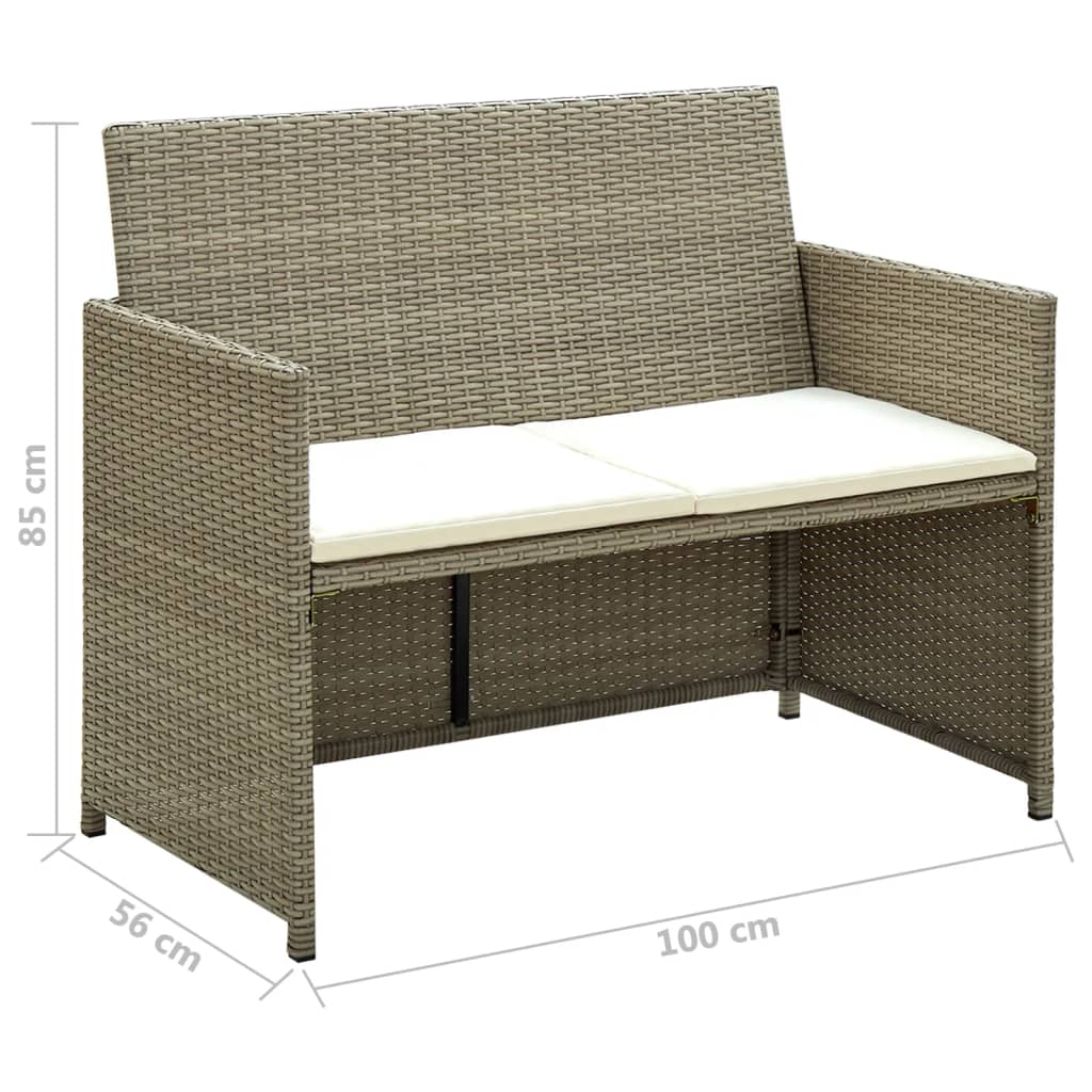 vidaXL 2-osobowa sofa ogrodowa z poduszkami, polirattan, beżowa
