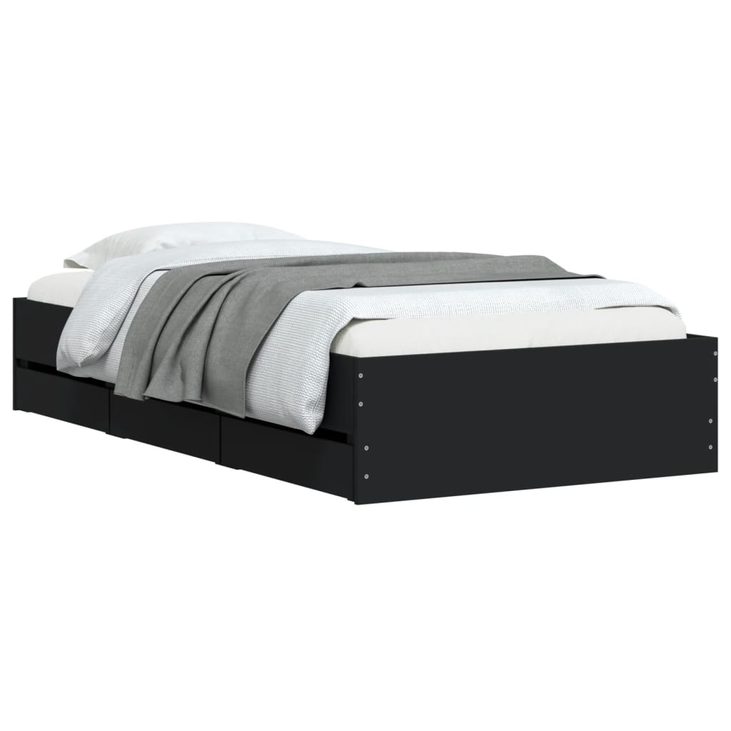 vidaXL Rama łóżka z szufladami, czarna, 75x190 cm