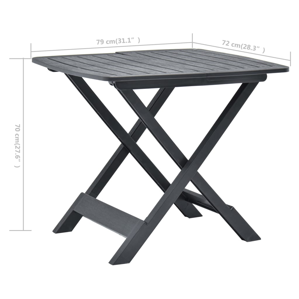 vidaXL Składany stolik ogrodowy, antracytowy, 79x72x70 cm, plastik
