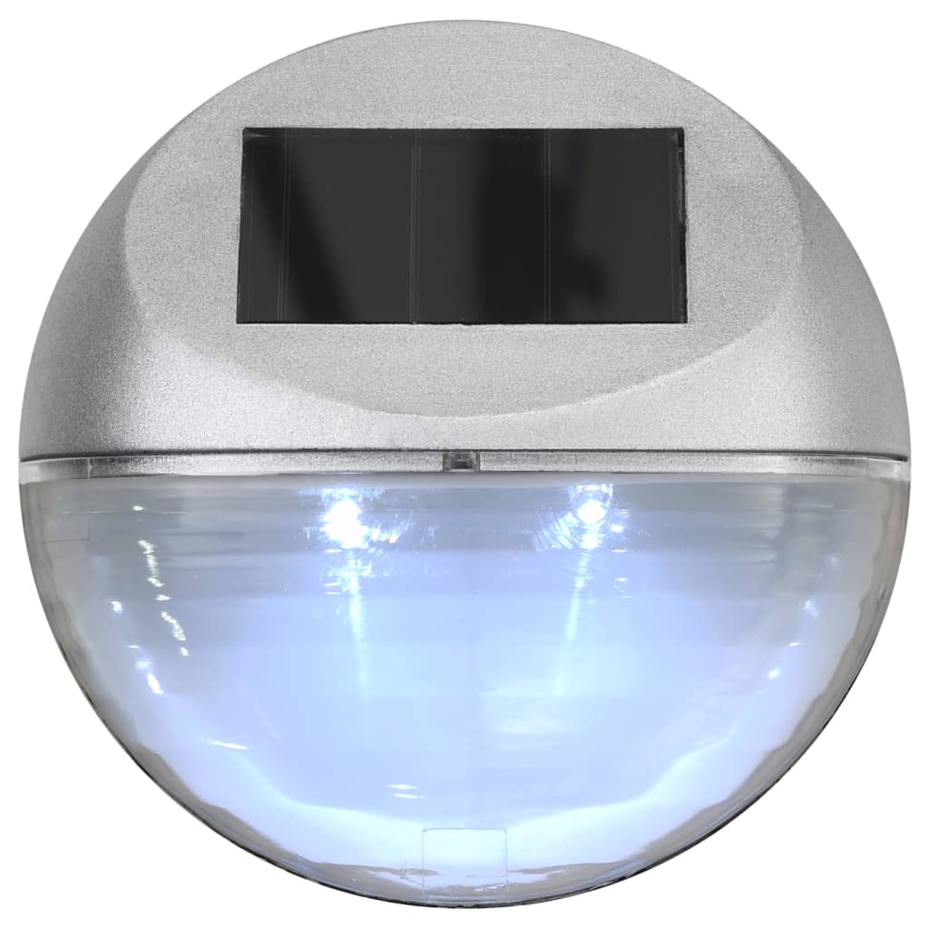 vidaXL Solarne lampy ścienne LED do ogrodu, 24 szt., okrągłe, srebrne