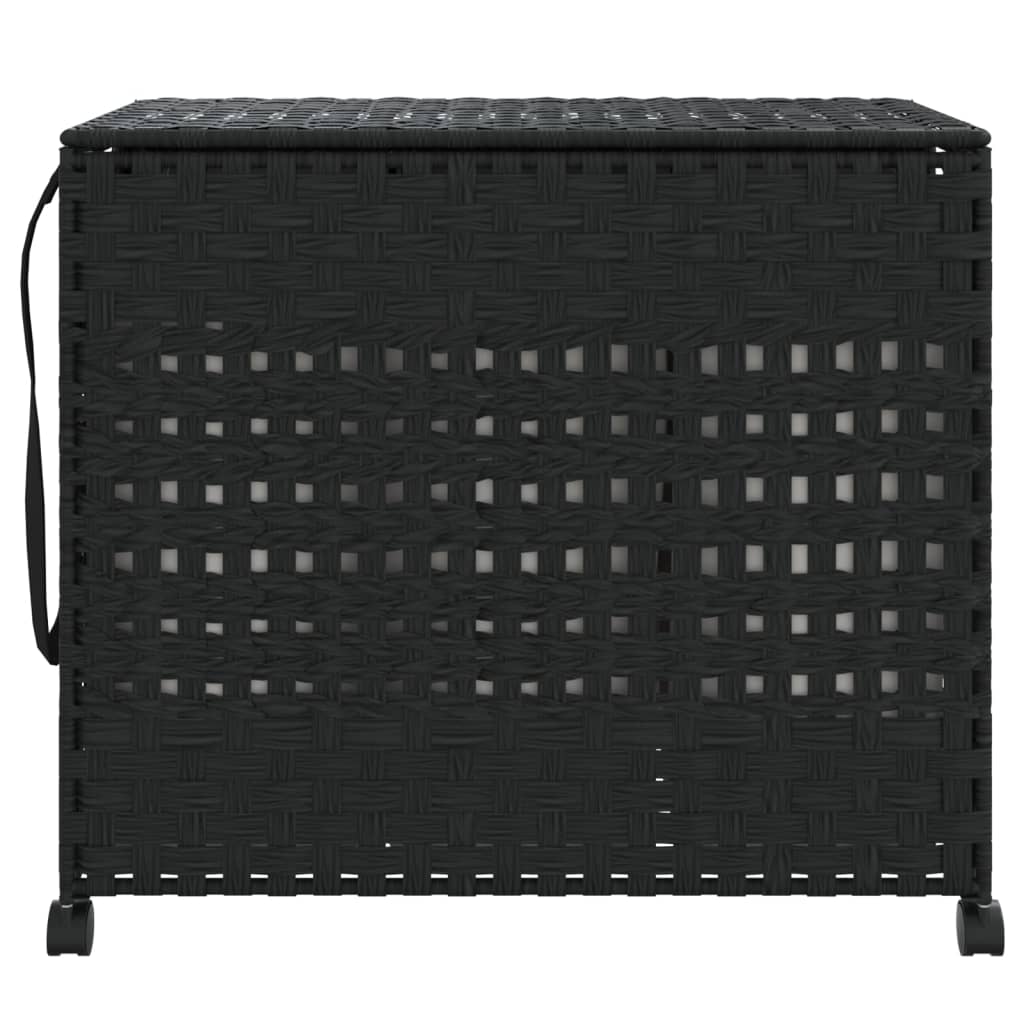 vidaXL Kosz na pranie z kółkami, czarny, 66x35x60 cm, rattan