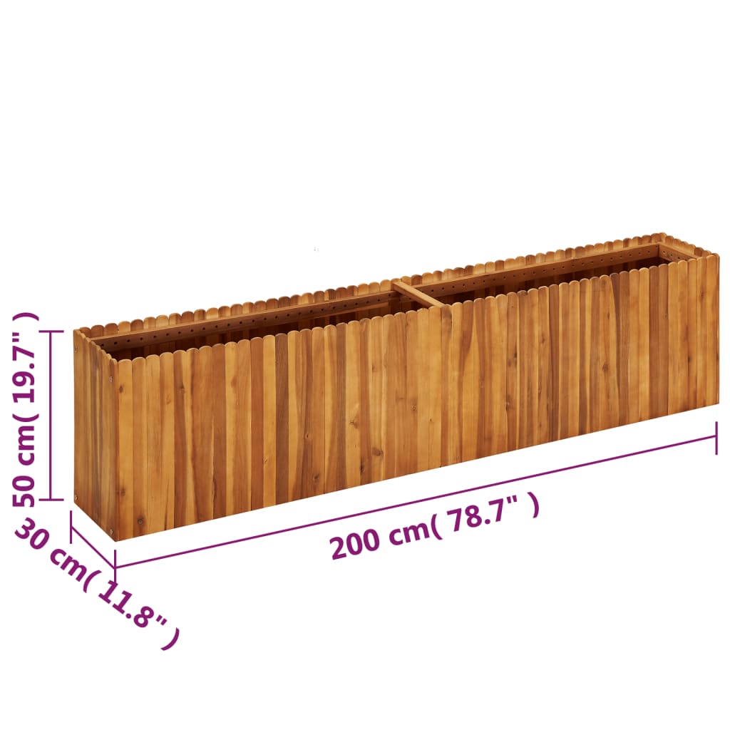 vidaXL Podwyższona donica ogrodowa, 200x30x50 cm, lite drewno akacjowe