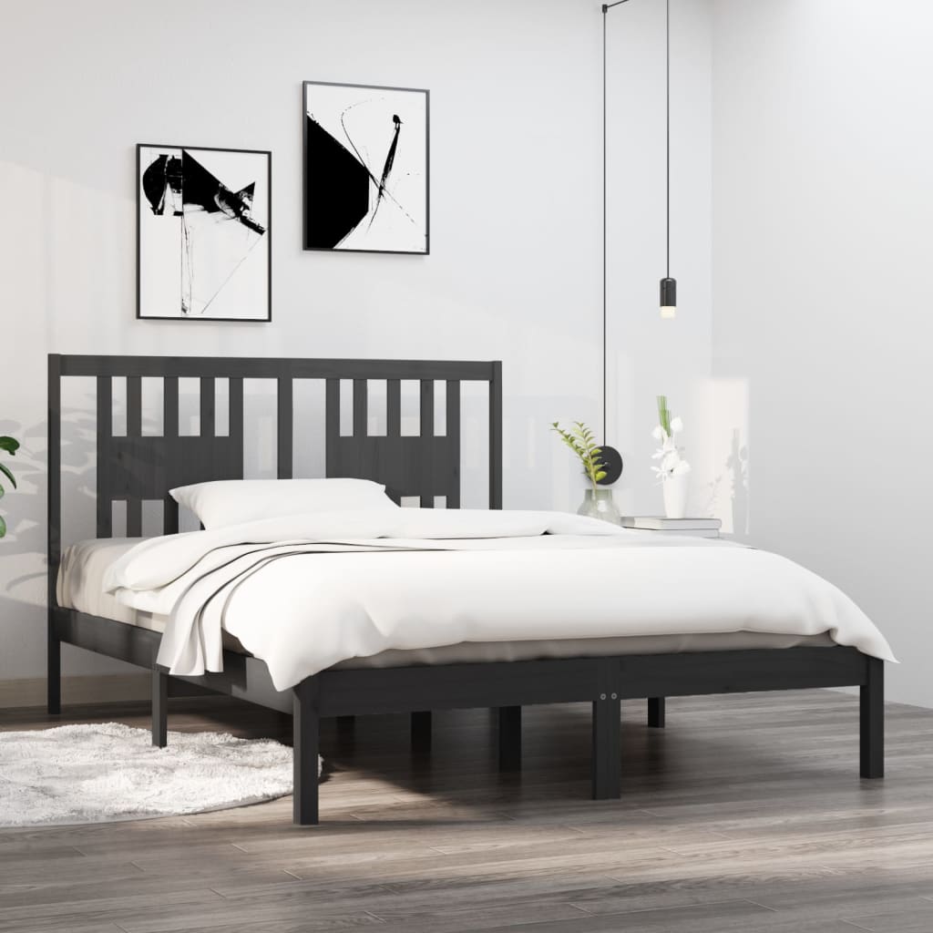 vidaXL Rama łóżka, szara, lite drewno sosnowe, 140 x 190 cm