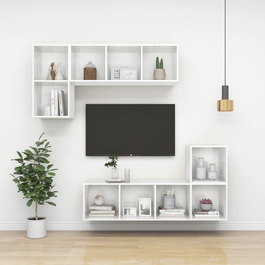 vidaXL Wisząca szafka TV, biała, wysoki połysk, 37x37x142,5 cm