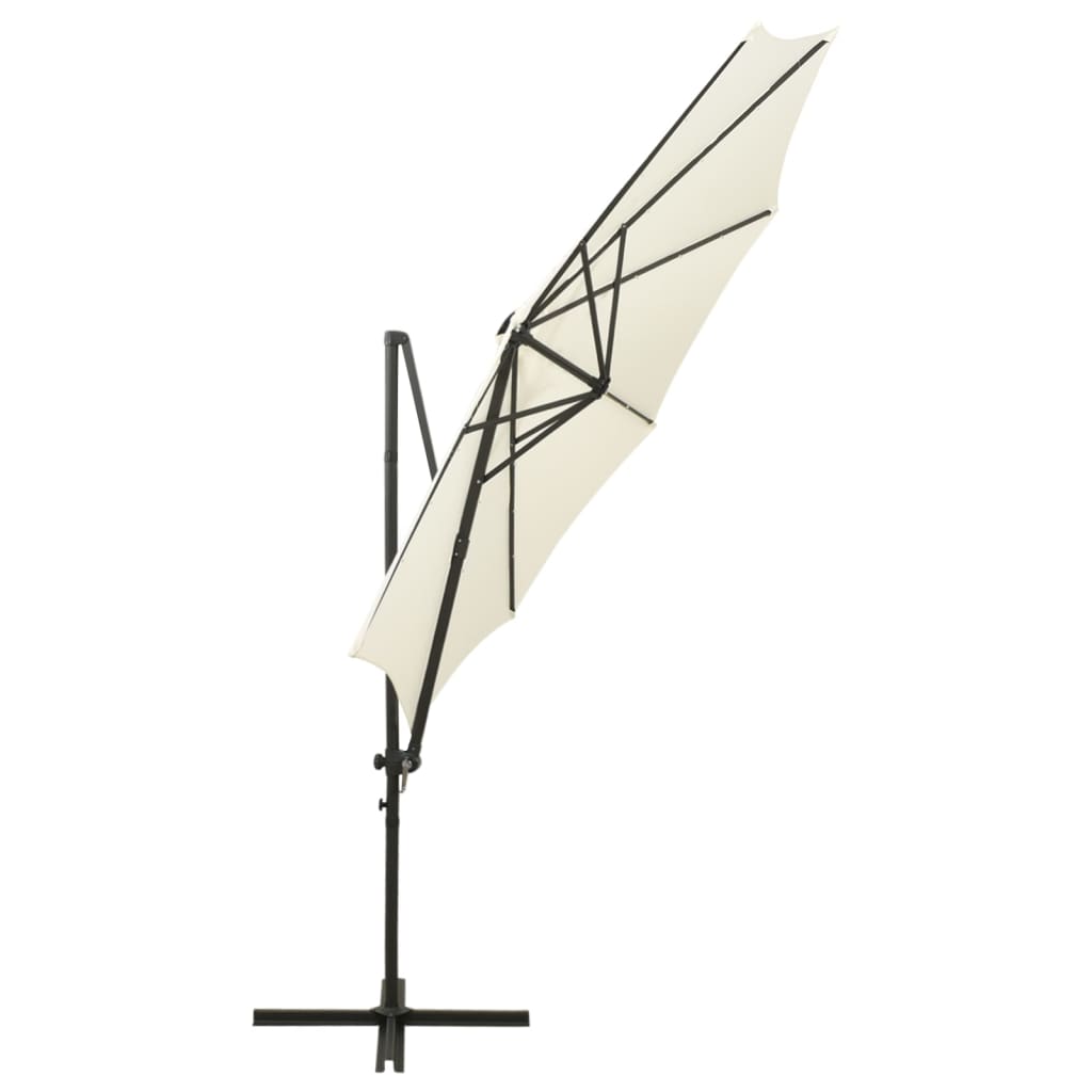 vidaXL Wiszący parasol z lampkami LED i słupkiem, piaskowy, 300 cm