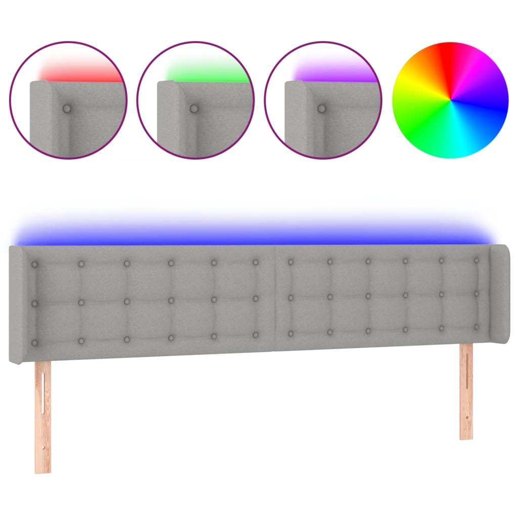vidaXL Zagłówek do łóżka z LED, jasnoszary, 183x16x78/88 cm, tkanina