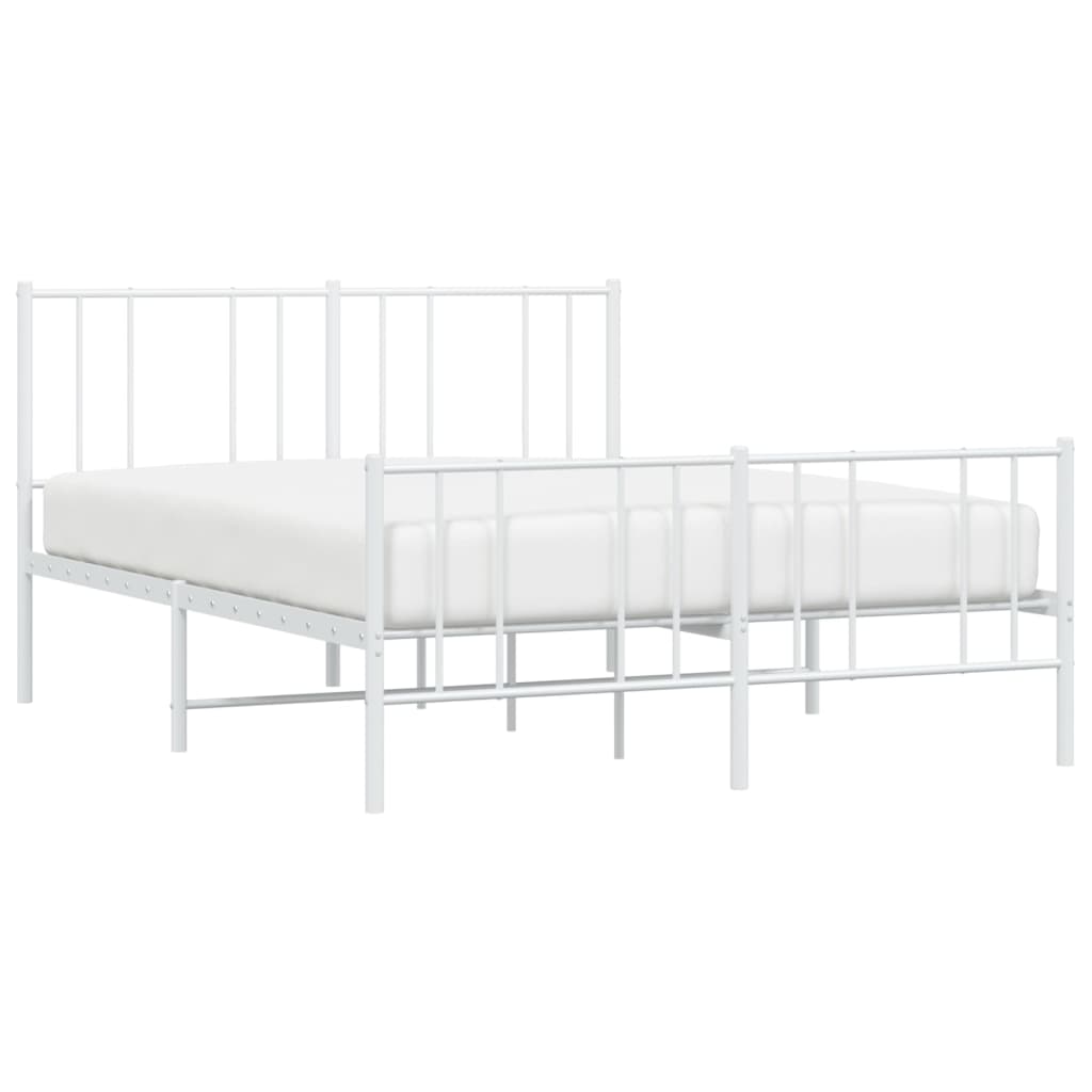vidaXL Metalowa rama łóżka z wezgłowiem i zanóżkiem, biała, 120x200 cm