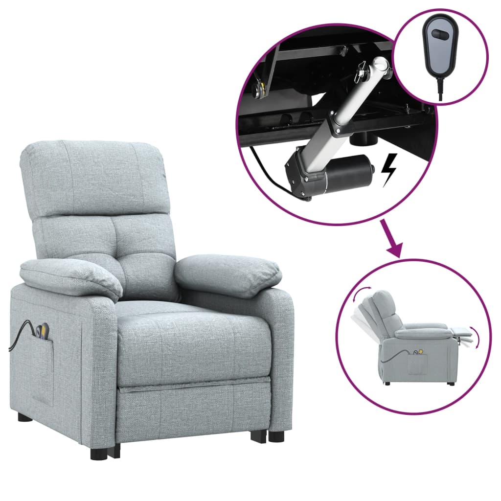 vidaXL Elektryczny fotel masujący, rozkładany, jasnoszary, tkanina