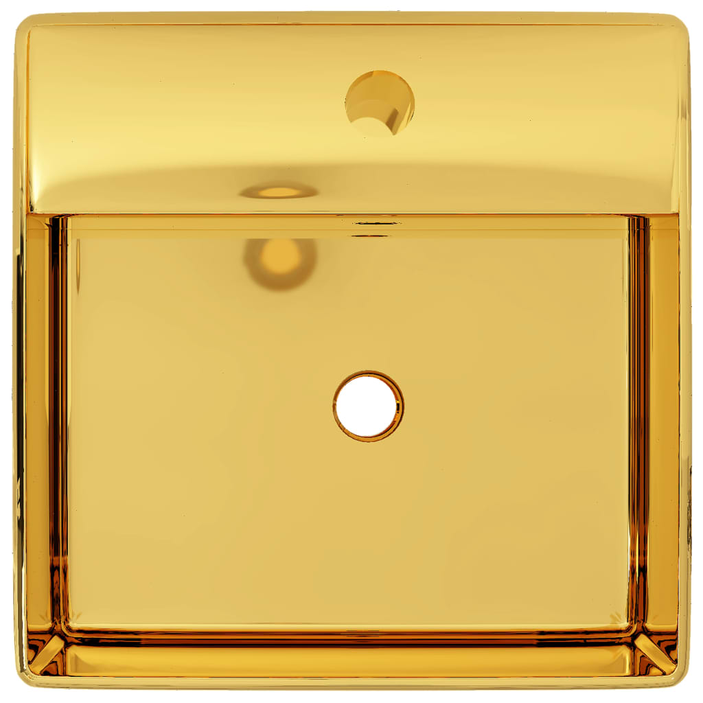 vidaXL Umywalka z przelewem, 41 x 41 x 15 cm, ceramiczna, złota