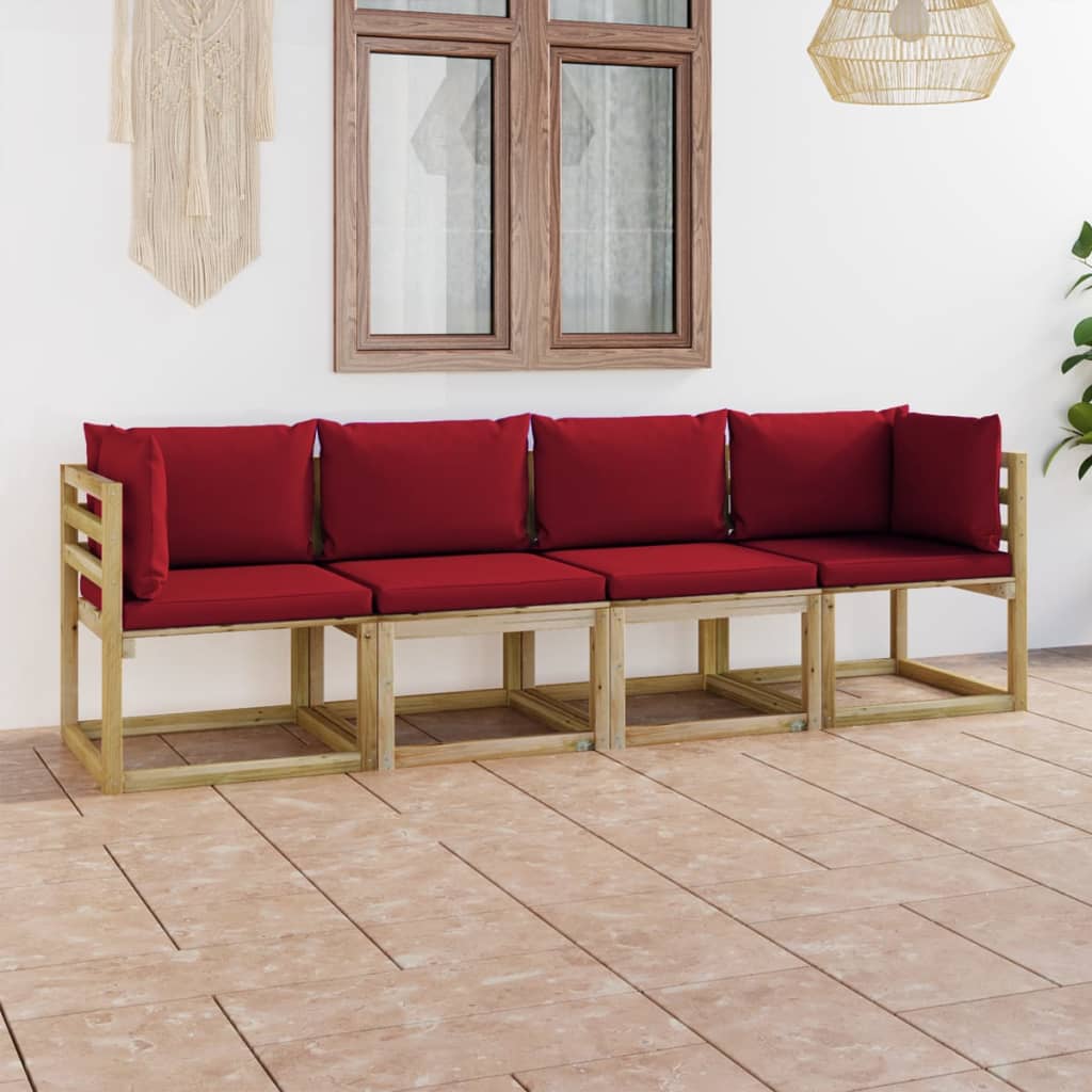 vidaXL 4-osobowa sofa z poduszkami w kolorze czerwonego wina