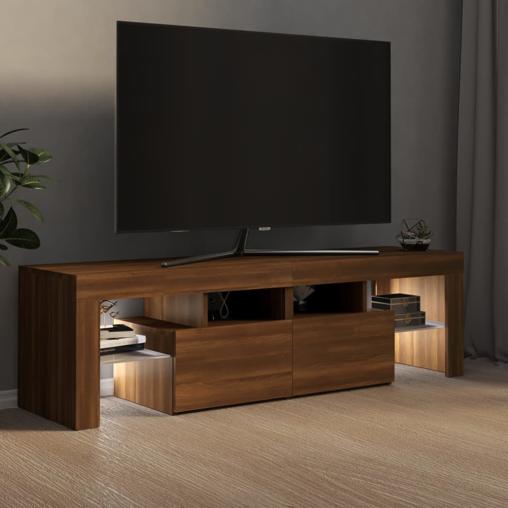 vidaXL Szafka TV z oświetleniem LED, brązowy dąb, 140x36,5x40 cm