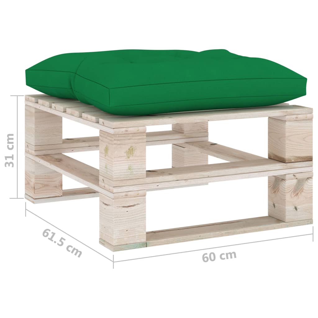 vidaXL Ogrodowy stołek z palet z zieloną poduszką, drewno sosnowe