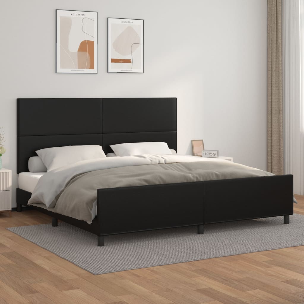 vidaXL Rama łóżka z zagłówkiem, czarna, 200x200 cm, sztuczna skóra