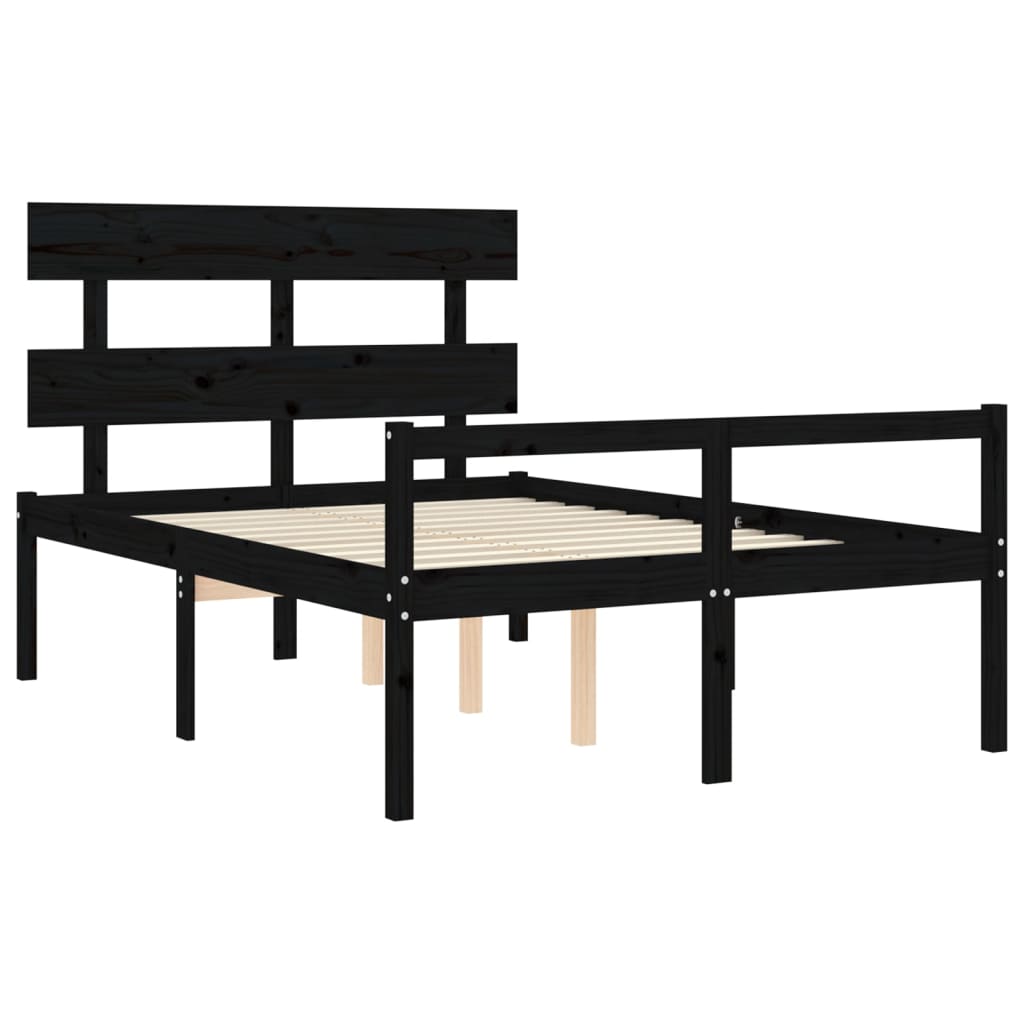 vidaXL Rama łóżka z wezgłowiem, czarna, 140x190 cm, lite drewno