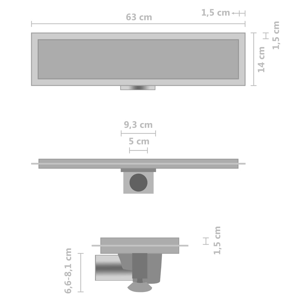 vidaXL Odpływ z pokrywą 2-w-1, 63x14 cm, stal nierdzewna