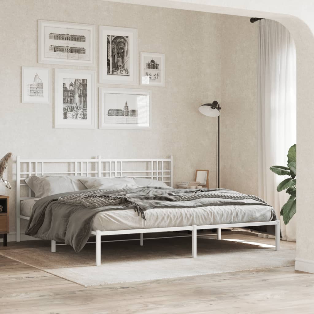 vidaXL Metalowa rama łóżka z wezgłowiem, biała, 180x200 cm