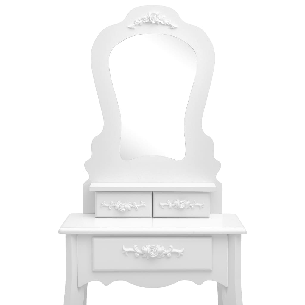 vidaXL Toaletka ze stołkiem, biała, 50x59x136 cm, drewno paulowni