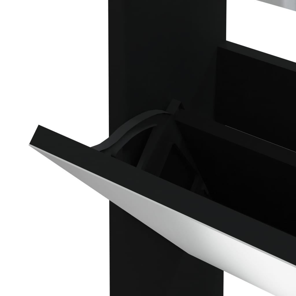 vidaXL Szafka na buty z lustrem i 3 szuflady, czarna, 63x17x102,5 cm