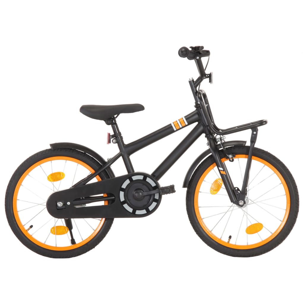 vidaXL Rower dziecięcy z przednim bagażnikiem, 18" czarno-pomarańczowy