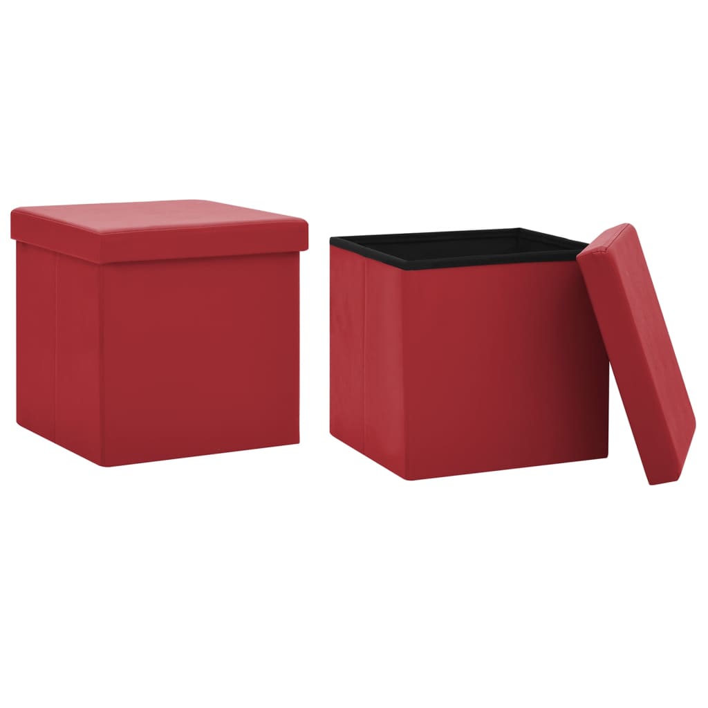 vidaXL Składane stołki ze schowkiem, 2 szt., winna czerwień, PVC