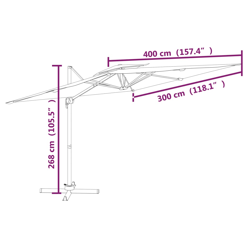 vidaXL Wiszący parasol z podwójną czaszą, lazurowy, 400x300 cm