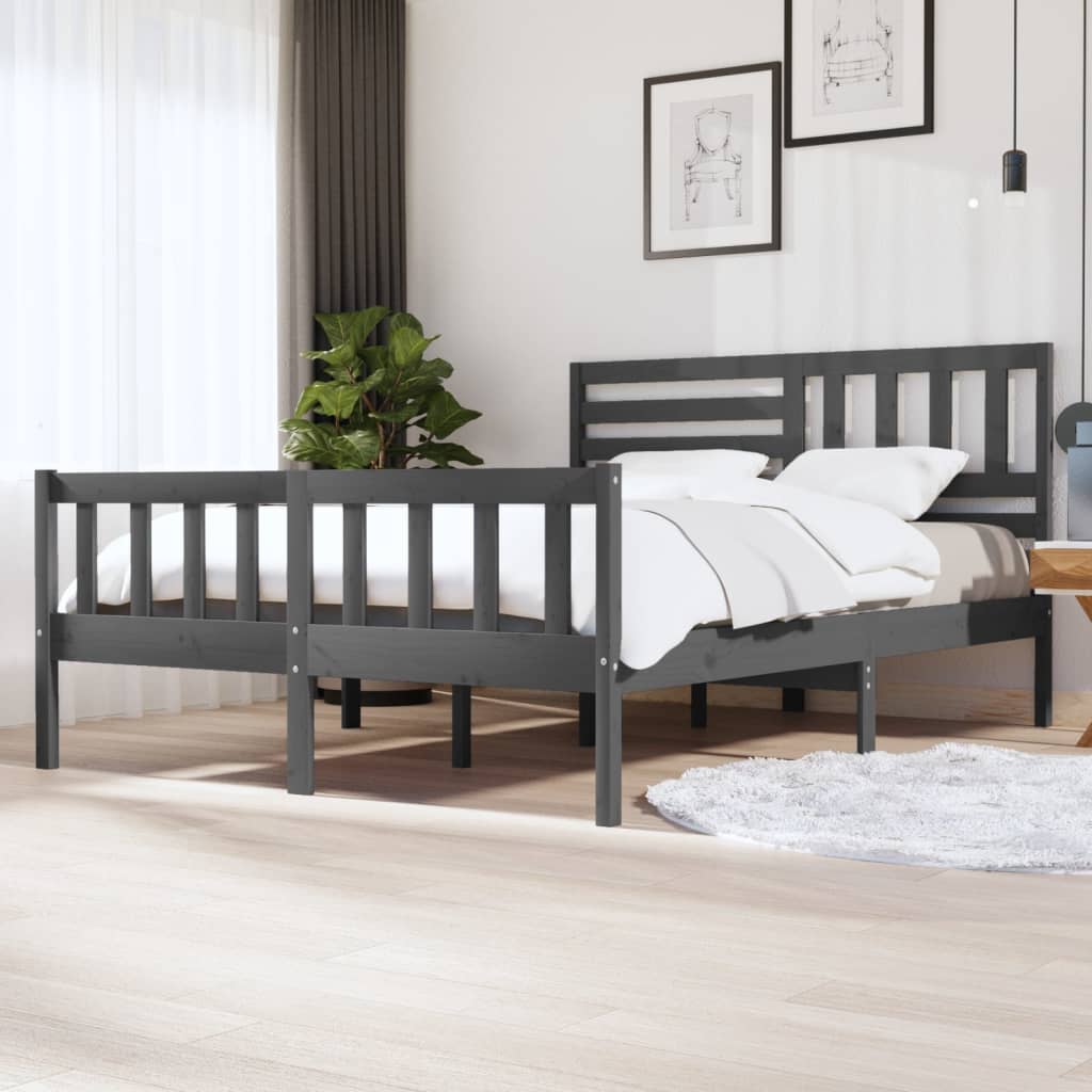 vidaXL Rama łóżka, szara, lite drewno sosnowe, 160 x 200 cm