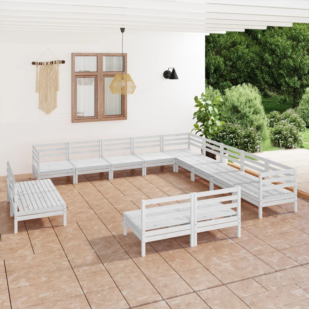 vidaXL 13-cz. zestaw wypoczynkowy do ogrodu, biały, drewno sosnowe