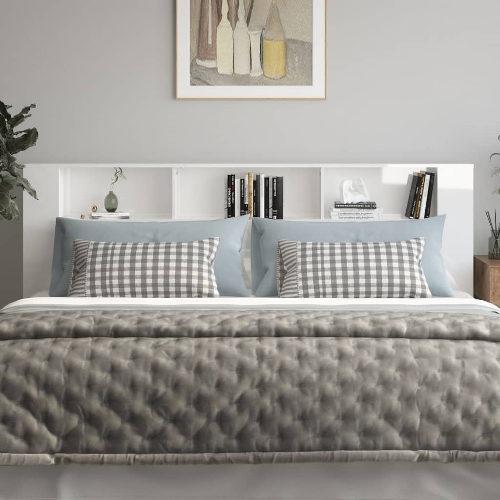 vidaXL Wezgłowie łóżka z półkami, biel z połyskiem, 220x18,5x104,5 cm