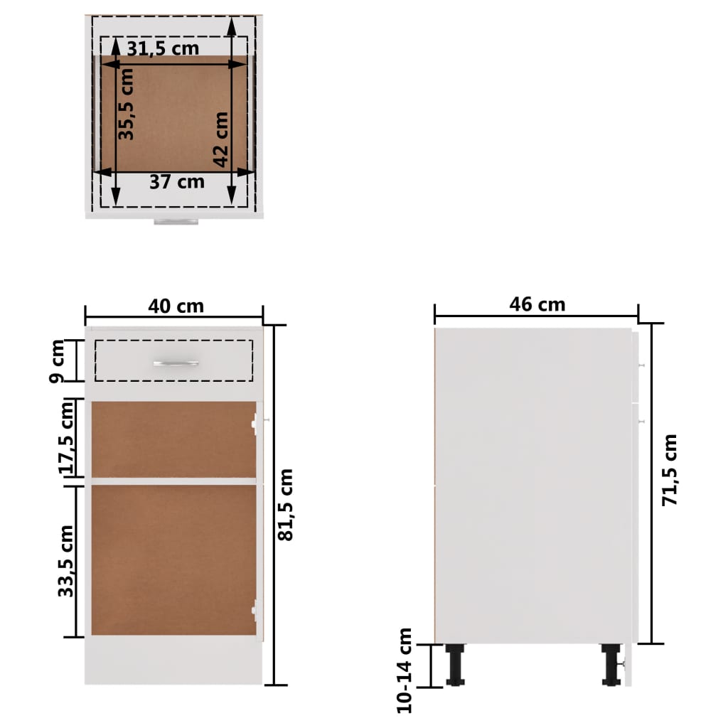 vidaXL Szafka z szufladą, biała, 40x46x81,5 cm, płyta