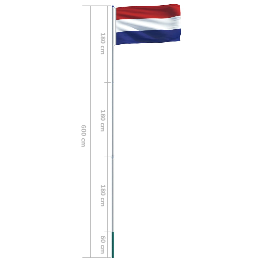vidaXL Flaga Holandii z aluminiowym masztem, 6 m