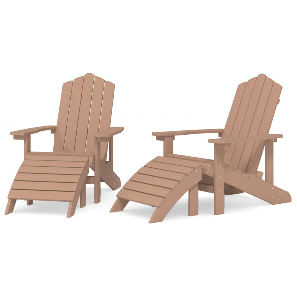 vidaXL Krzesła ogrodowe Adirondack z podnóżkami, 2 szt., HDPE, brązowe