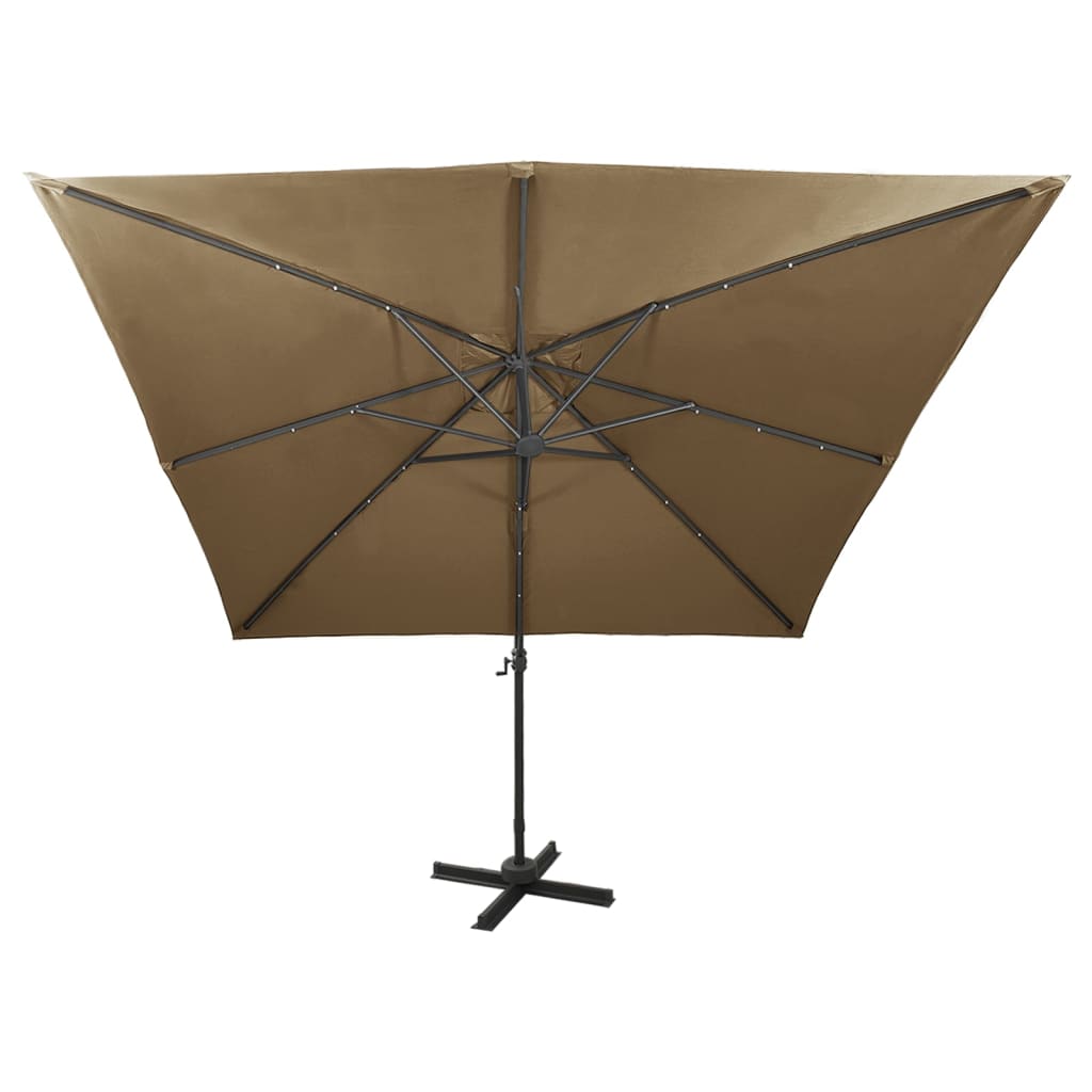 vidaXL Wiszący parasol z lampkami LED i słupkiem, kolor taupe, 300 cm