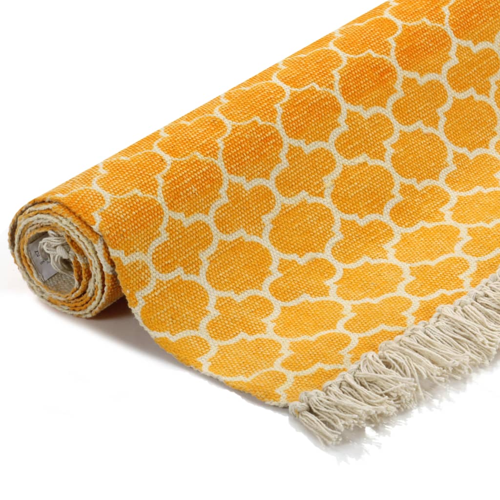 vidaXL Dywan typu kilim, bawełna, 160 x 230 cm, żółty ze wzorem