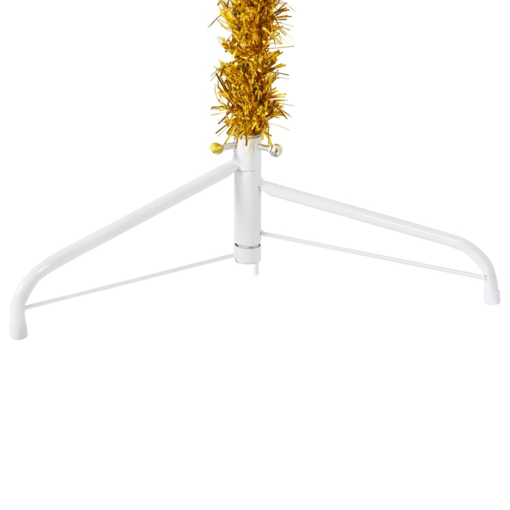 vidaXL Smukła choinka połówka ze stojakiem, sztuczna, złota, 150 cm