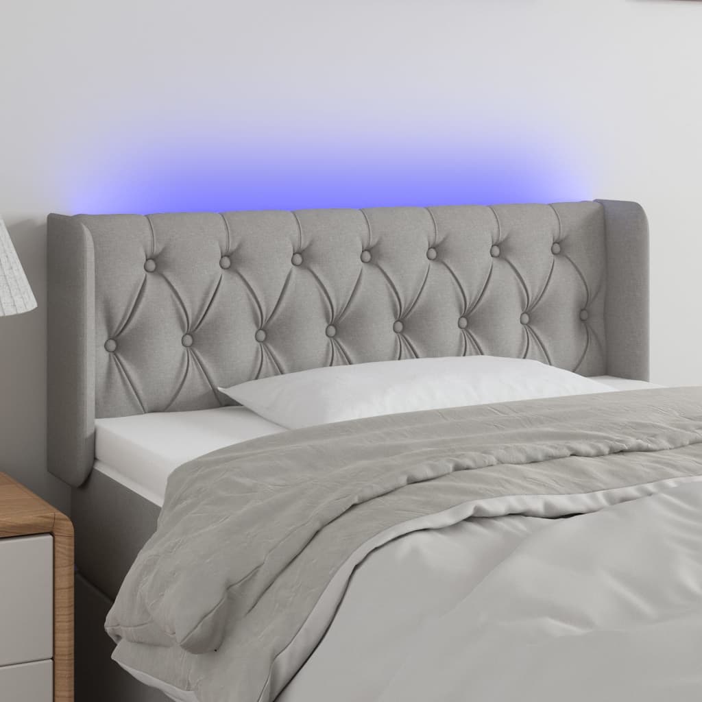 vidaXL Zagłówek do łóżka z LED, jasnoszary, 103x16x78/88 cm, tkanina