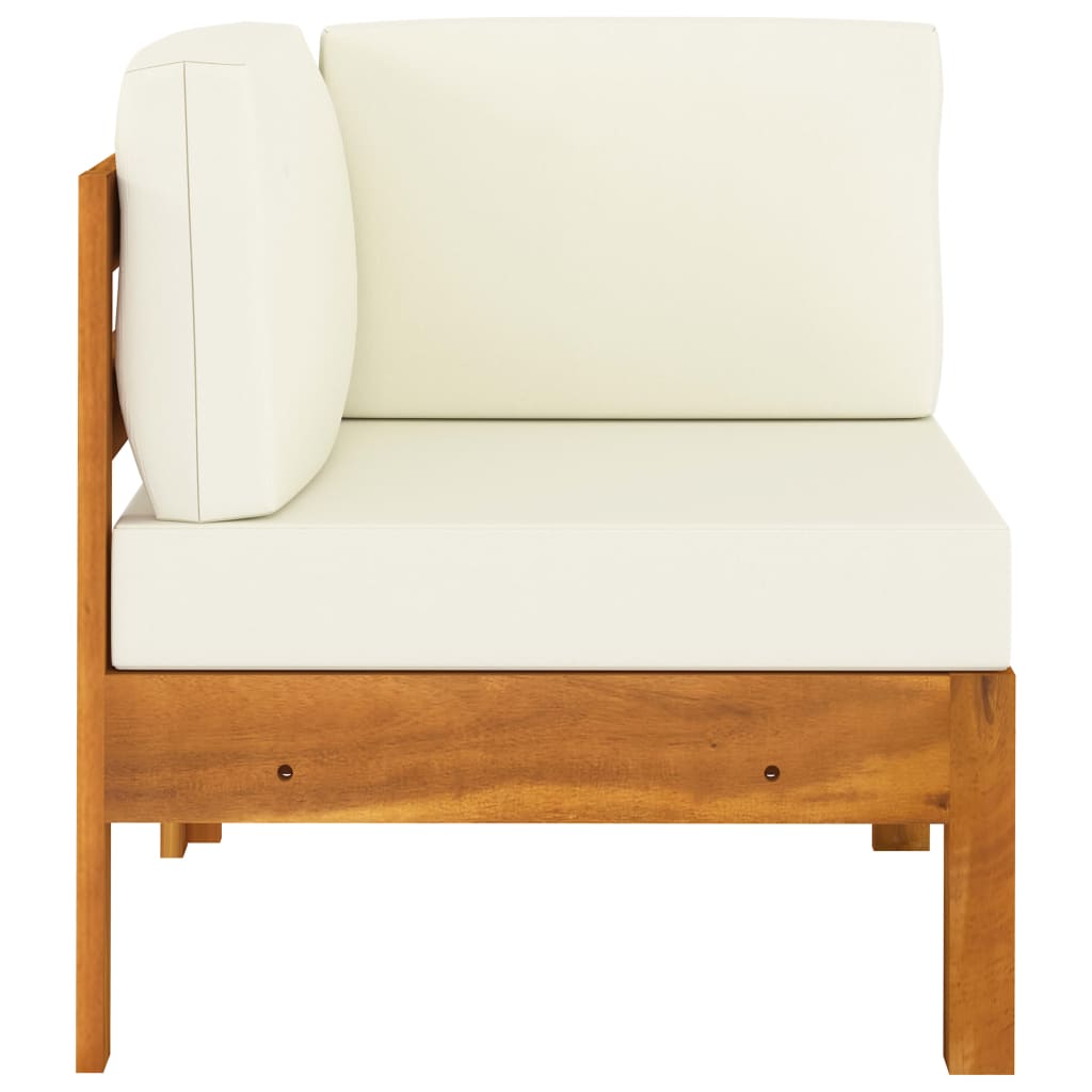 vidaXL Moduł sofy narożnej, kremowe poduszki, lite drewno akacjowe