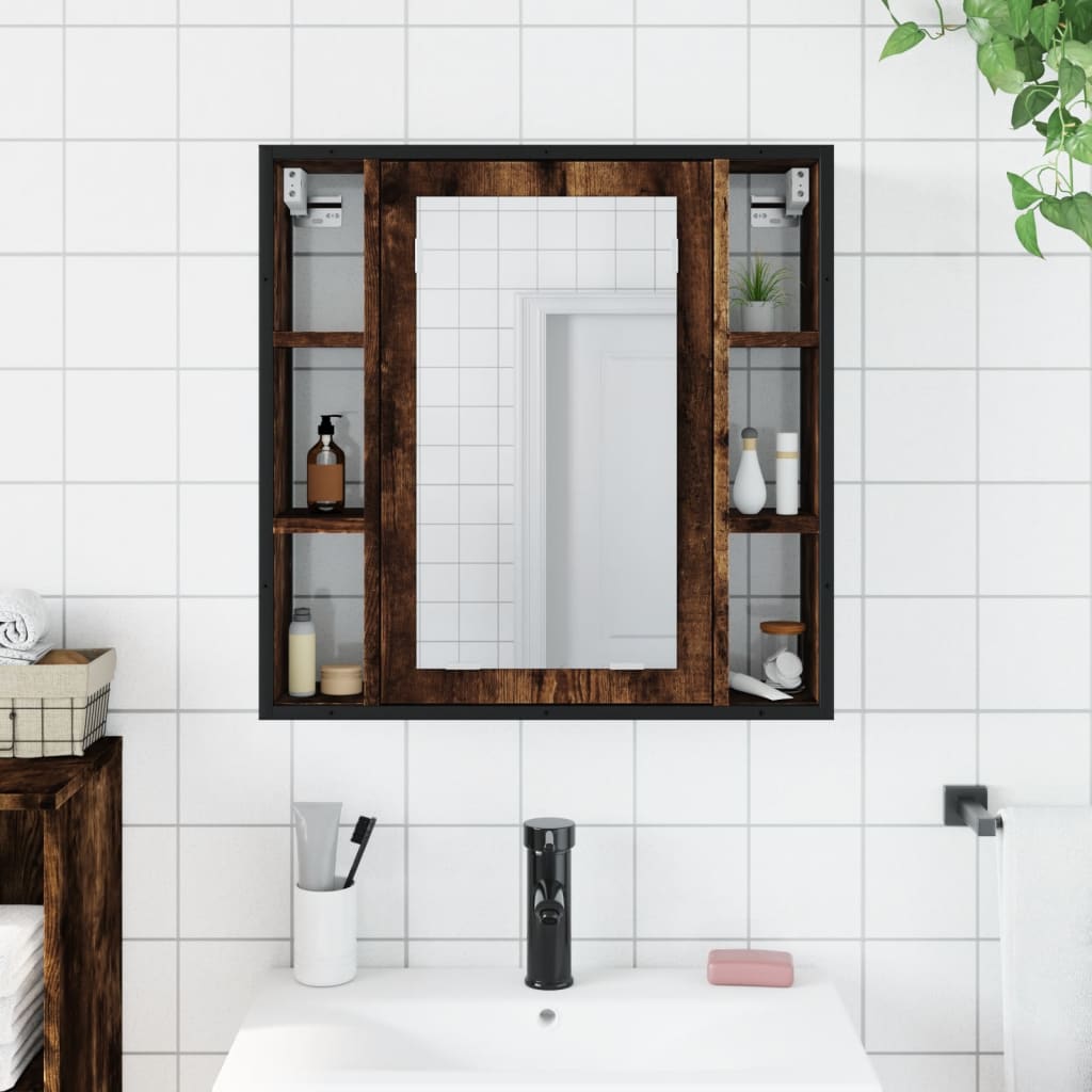 vidaXL Szafka łazienkowa z lustrem, przydymiony dąb, 60x16x60 cm