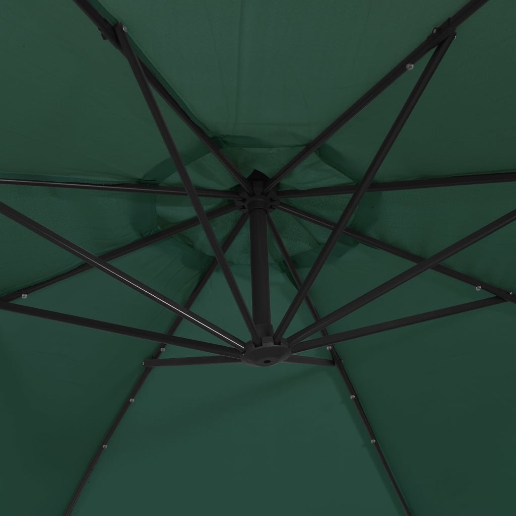 vidaXL Parasol ogrodowy wiszący, światła LED, 300 cm, metal, zielony