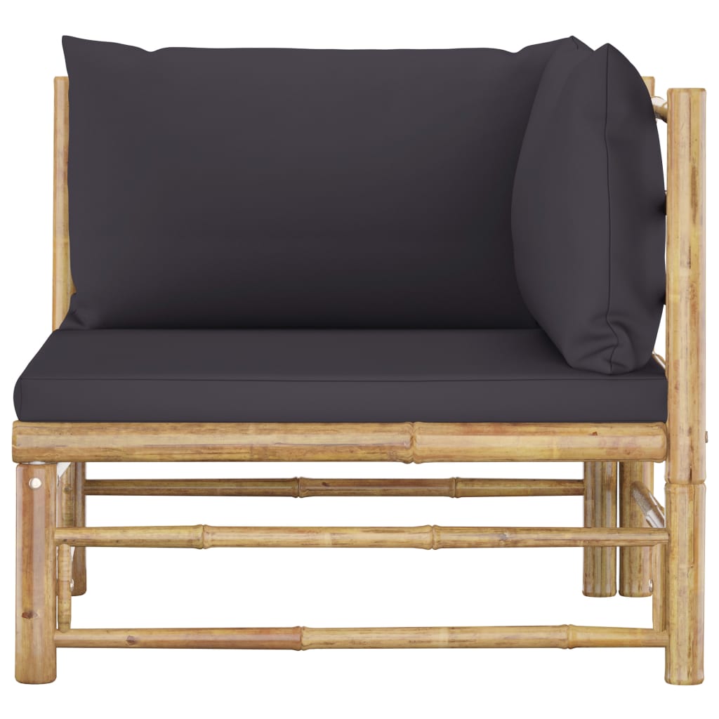 vidaXL Narożna sofa ogrodowa z ciemnoszarymi poduszkami, bambusowa