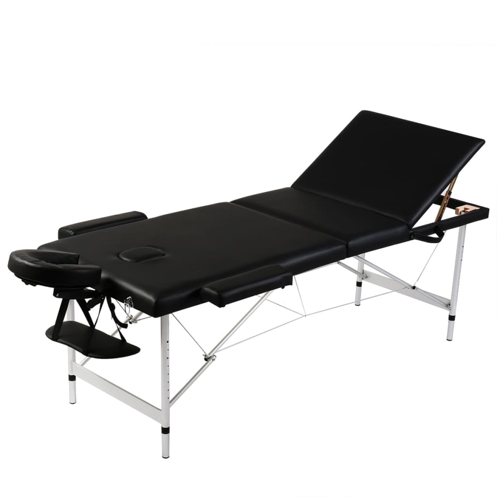 vidaXL Składany stół do masażu z aluminiową ramą, 3 strefy, czarny