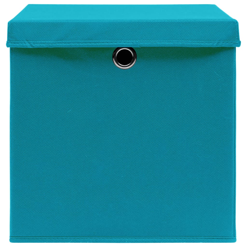 vidaXL Pudełka z pokrywami, 10 szt., błękitne, 32x32x32 cm, tkanina