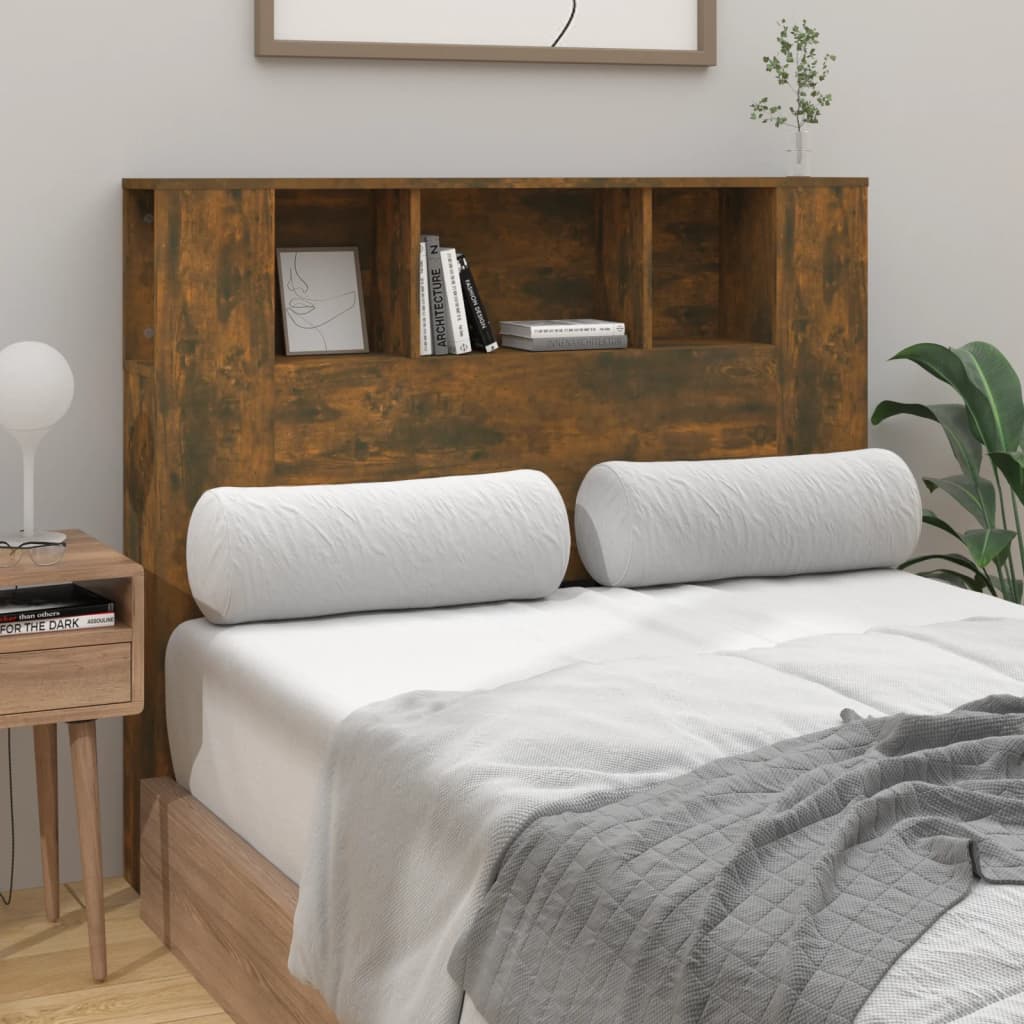 vidaXL Wezgłowie łóżka z półkami, opalany dąb, 120x18,5x102,5 cm
