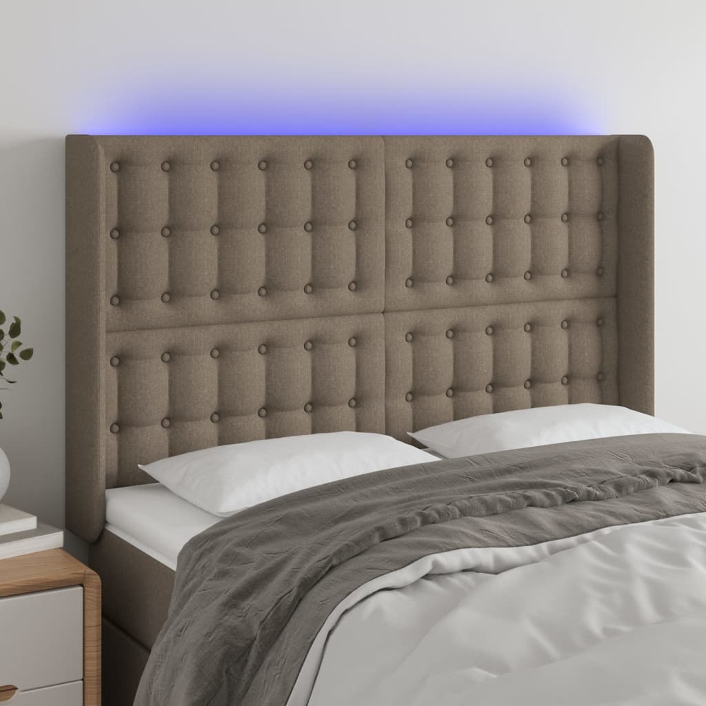 vidaXL Zagłówek do łóżka z LED, taupe, 147x16x118/128 cm, tkanina