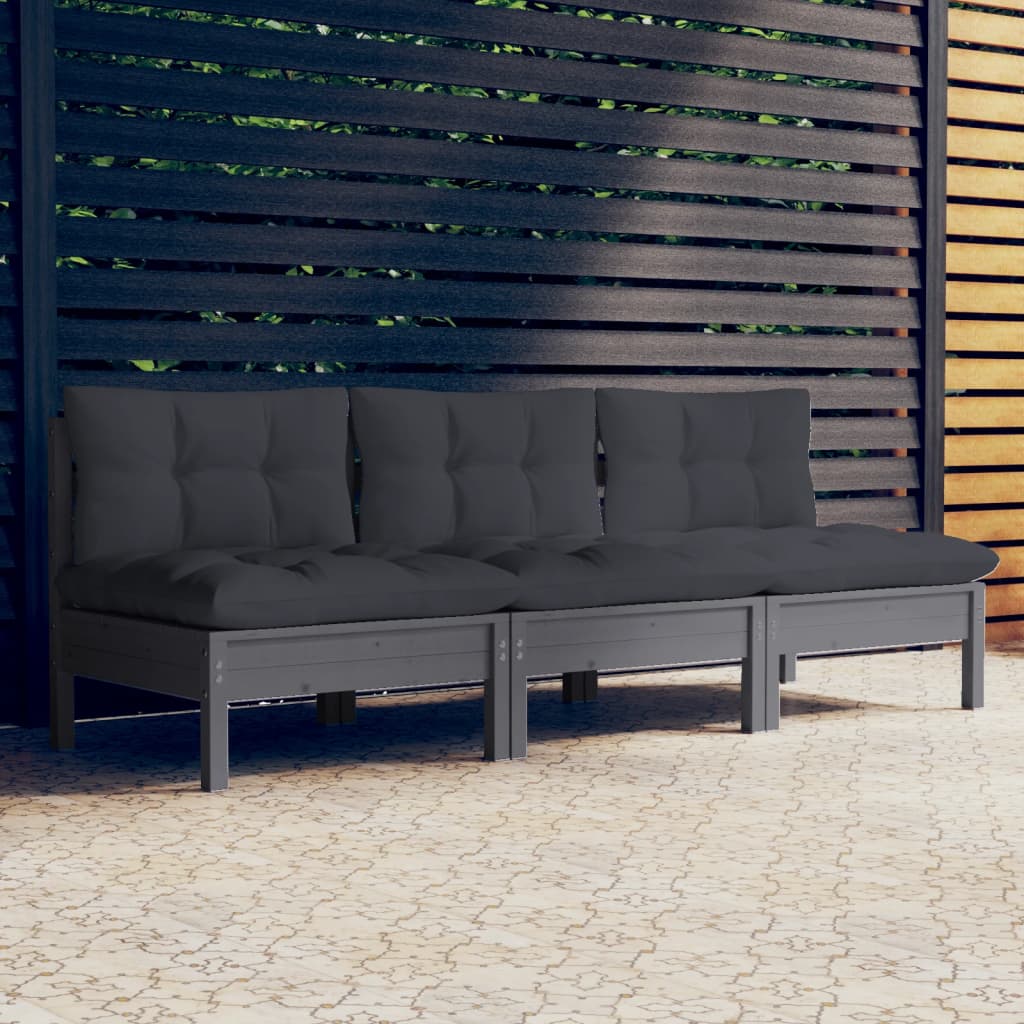 vidaXL 3-osobowa sofa ogrodowa z antracytowymi poduszkami, sosnowa